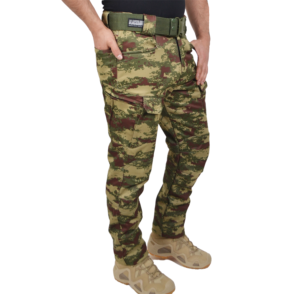 Askeri Kamuflaj Desenli 8 Cepli Su Geçirmez Soğuk ve Rüzgara Dayanıklı Softshell Pantolon