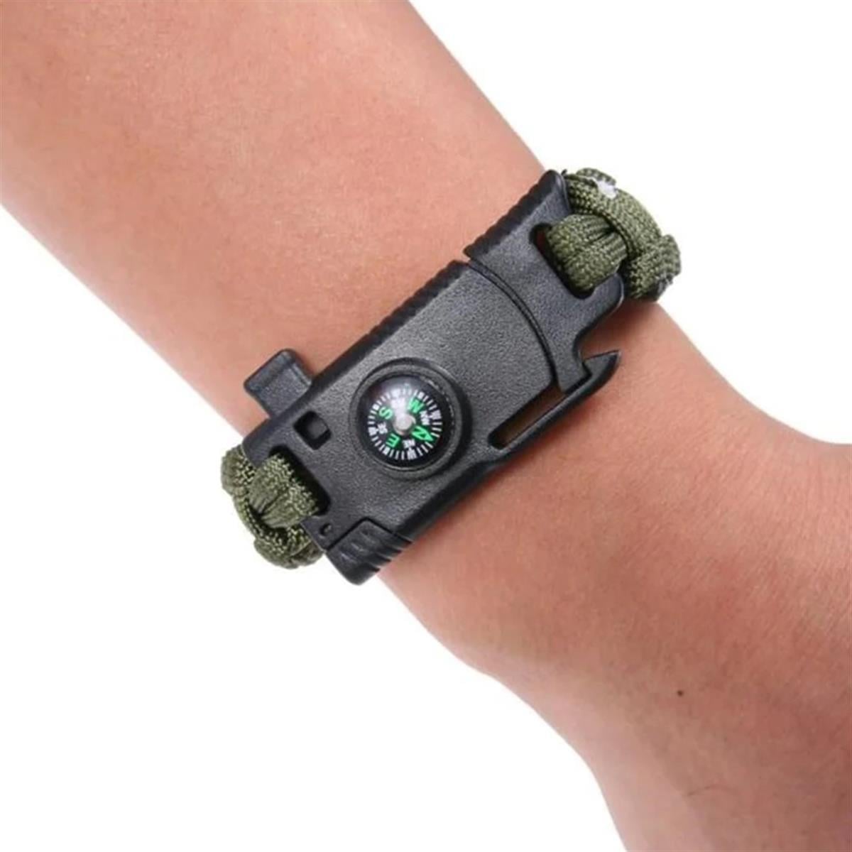 Haki Paracord Bileklik, Bıçaklı, Düdüklü, Pusulalı, Magnezyum Taşlı Bileklik