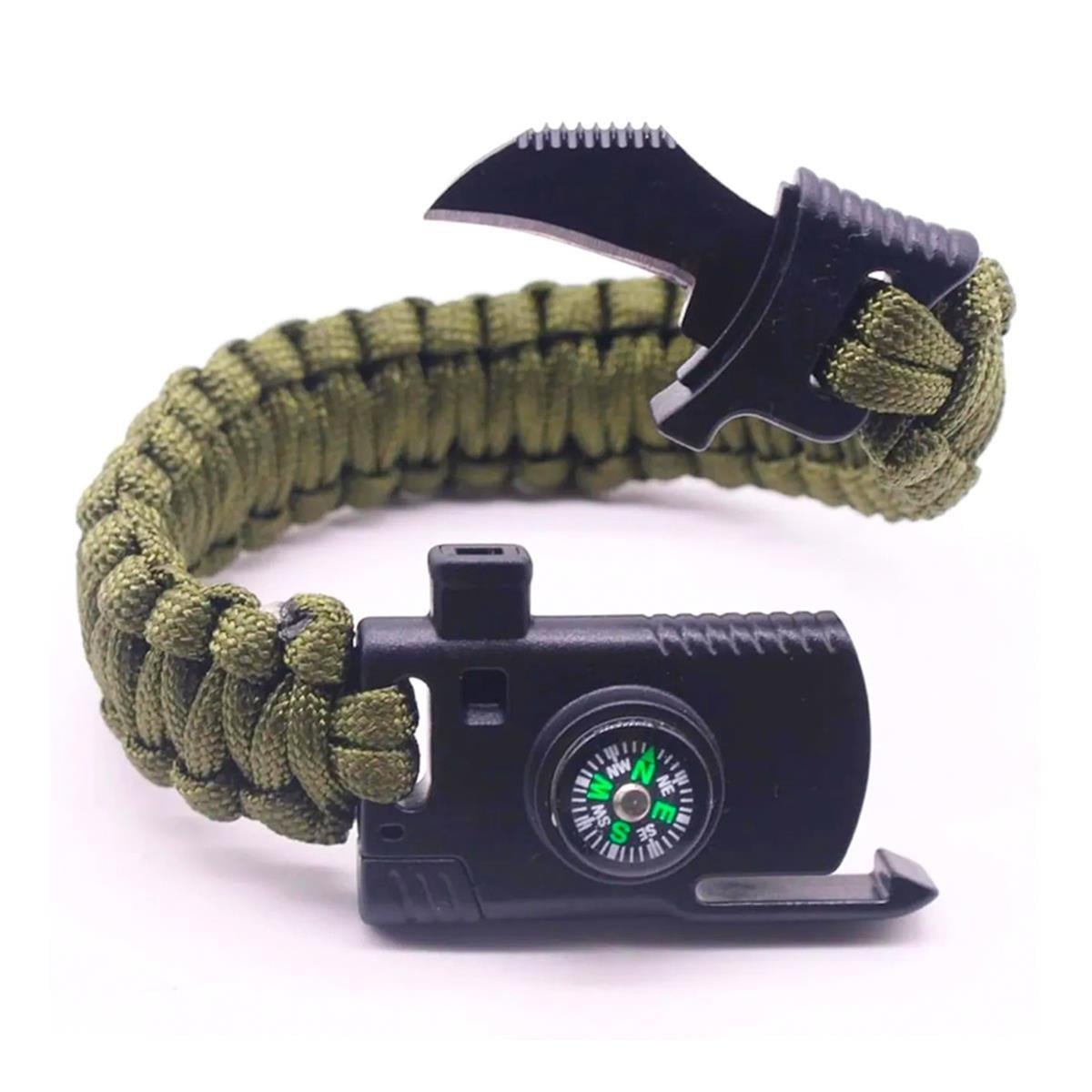 Haki Paracord Bileklik, Bıçaklı, Düdüklü, Pusulalı, Magnezyum Taşlı Bileklik
