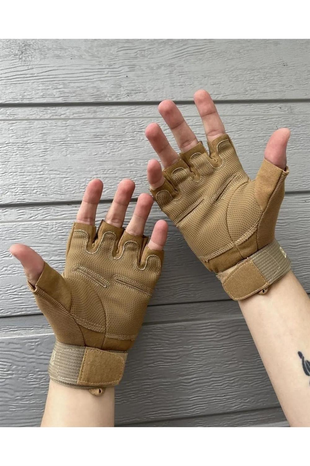 Black Hawk Kesik Parmak Taktik Eldiven  - Yumruk Korumalı, Esnek, Konforlu Bej Renkli Eldiven