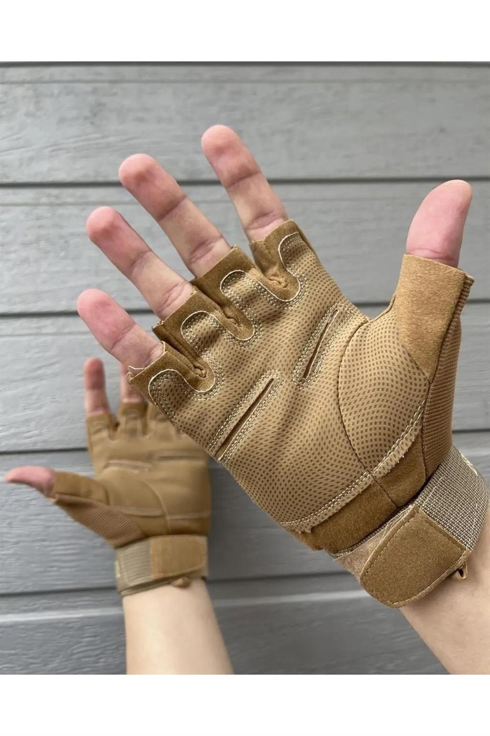 Black Hawk Kesik Parmak Taktik Eldiven  - Yumruk Korumalı, Esnek, Konforlu Bej Renkli Eldiven