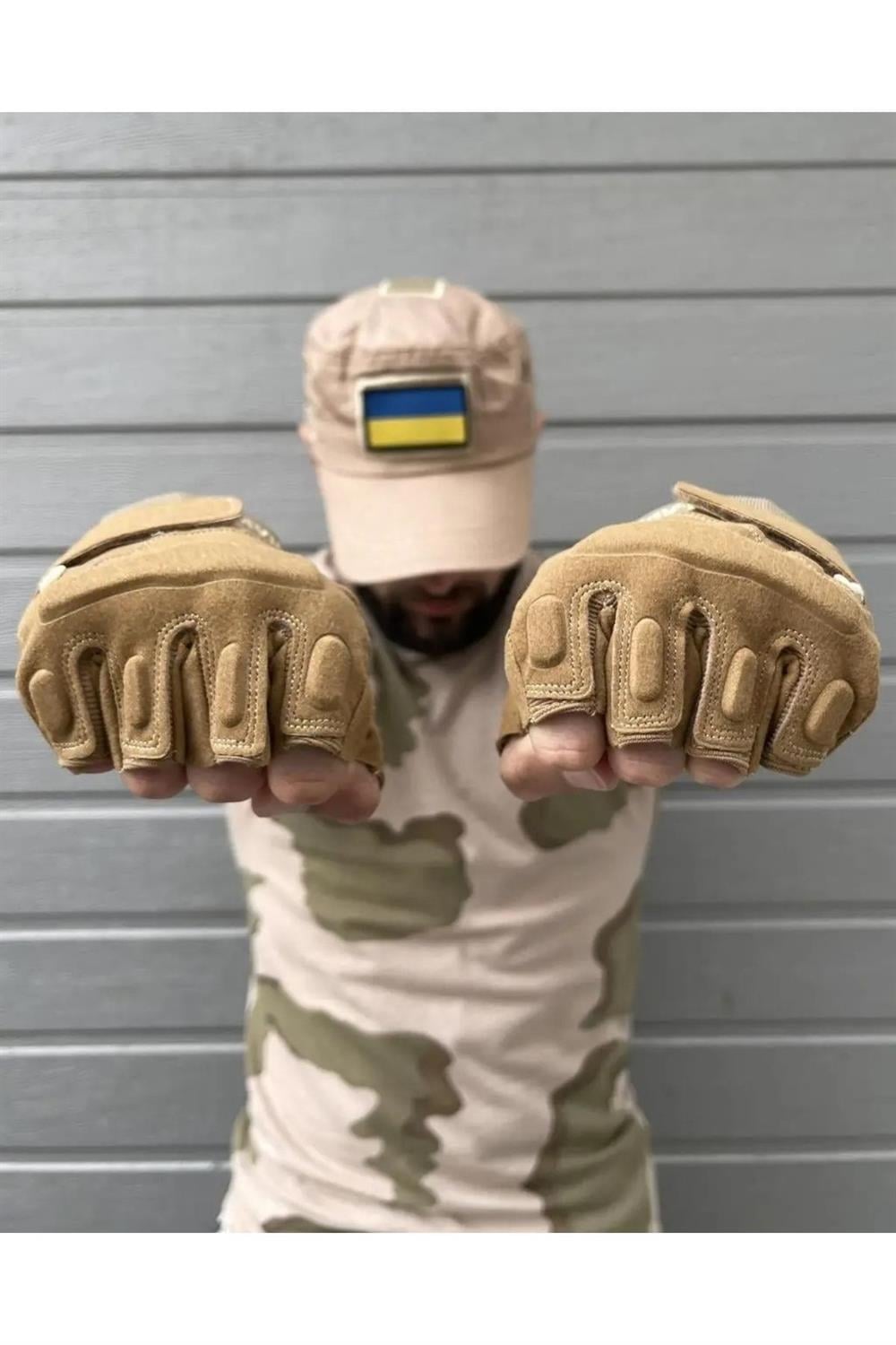 Black Hawk Kesik Parmak Taktik Eldiven  - Yumruk Korumalı, Esnek, Konforlu Bej Renkli Eldiven