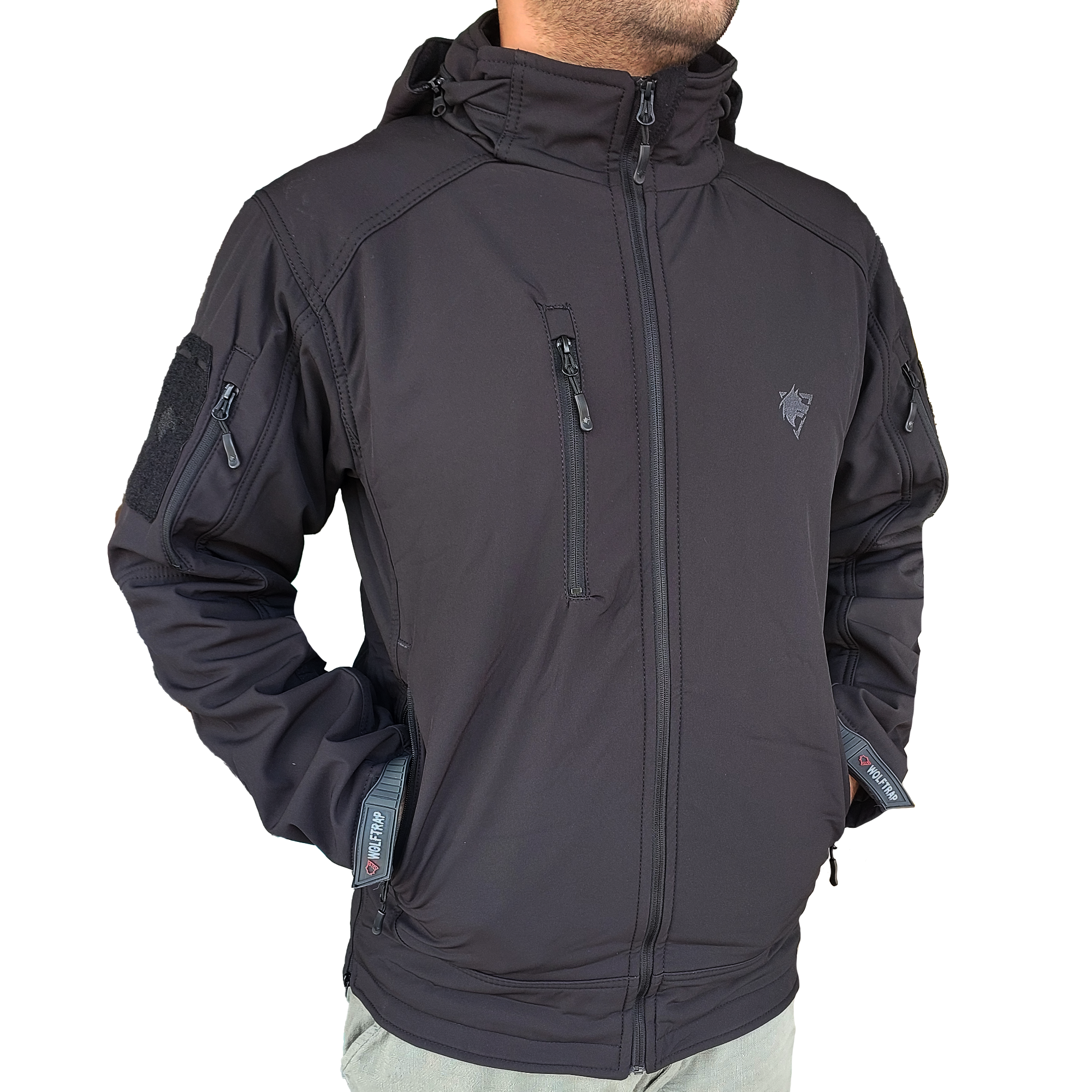 Siyah Softshell Mont 2036 Kapüşonlu 5 Cepli Su ve Rüzgar Geçirmez Mont