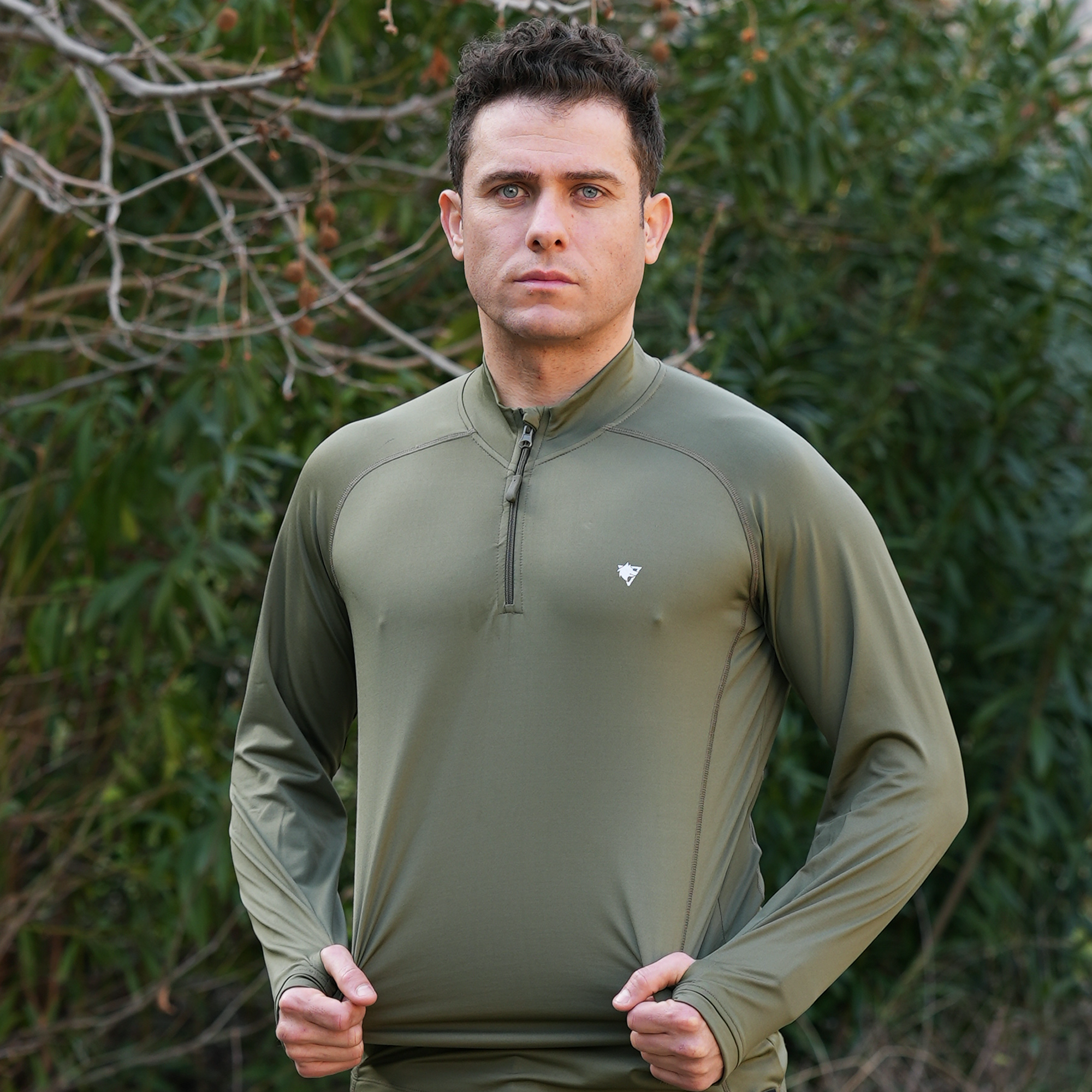 Çeyrek Fermuar Uzun Kollu Sweatshirt Haki, Termal Sweatshirt, Esnek İç Katman Giysisi