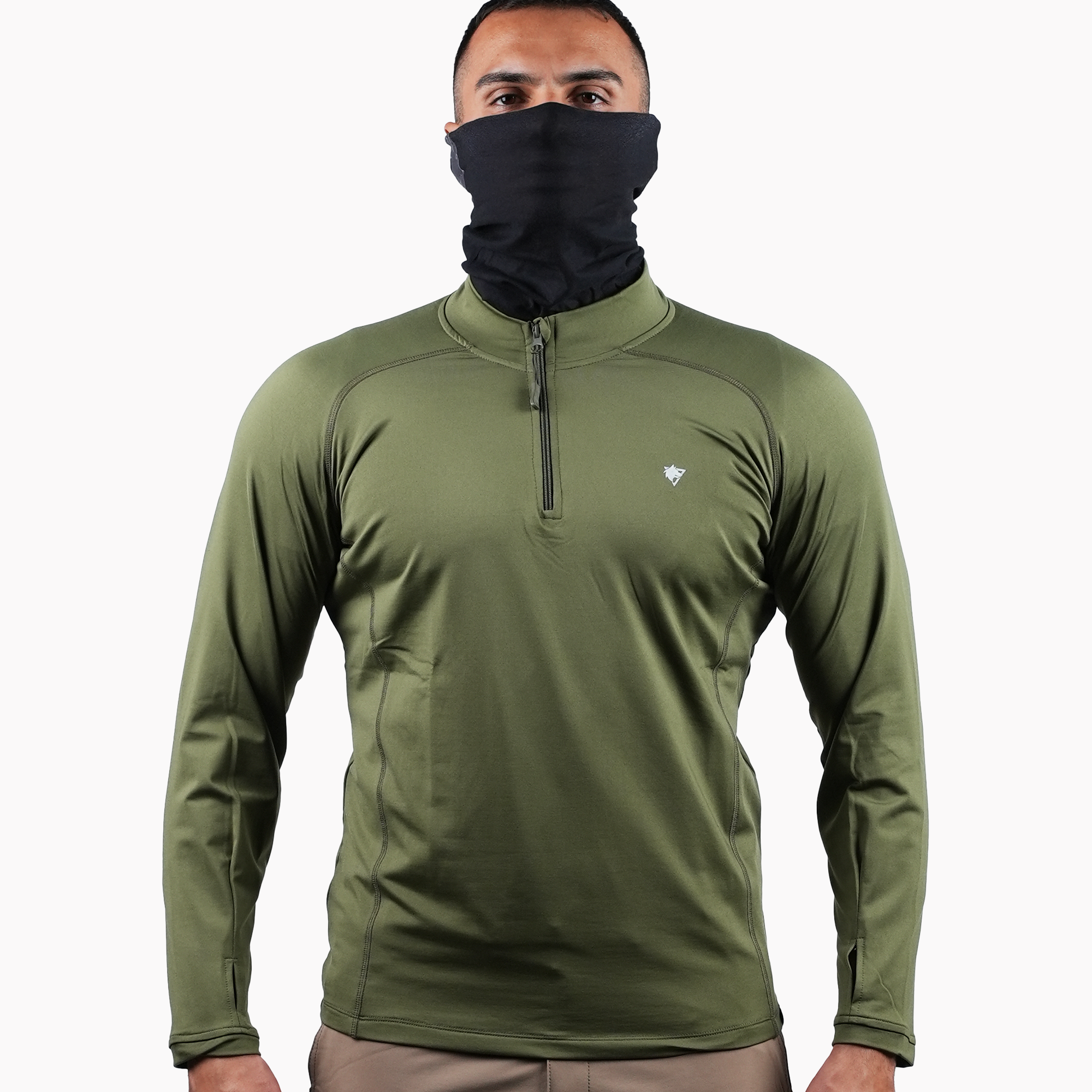 Çeyrek Fermuar Uzun Kollu Sweatshirt Haki, Termal Sweatshirt, Esnek İç Katman Giysisi