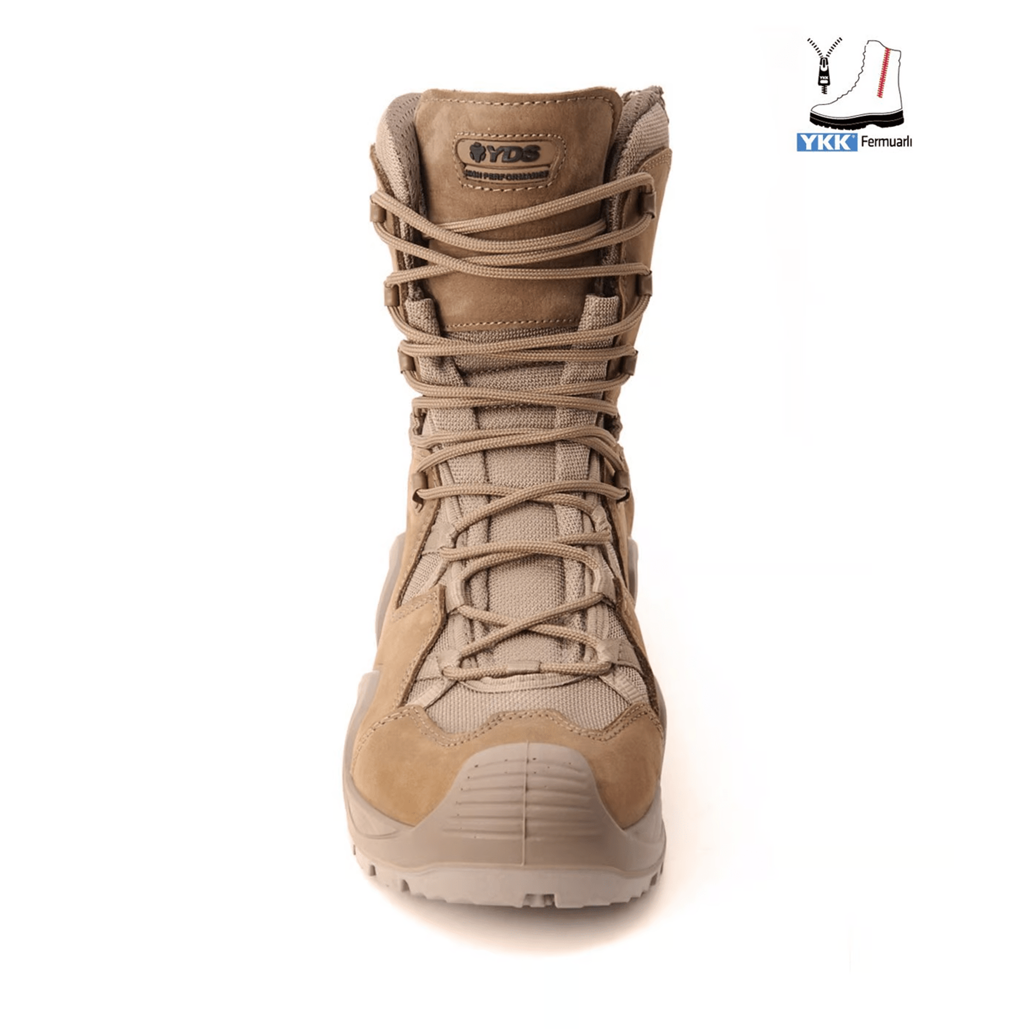 YDS ASTOR WITH ZIP BOT -COYOTE, Hakiki Ciltli Nubuk Deri, Profesyonel Fermuarlı Askeri Taktik Bot