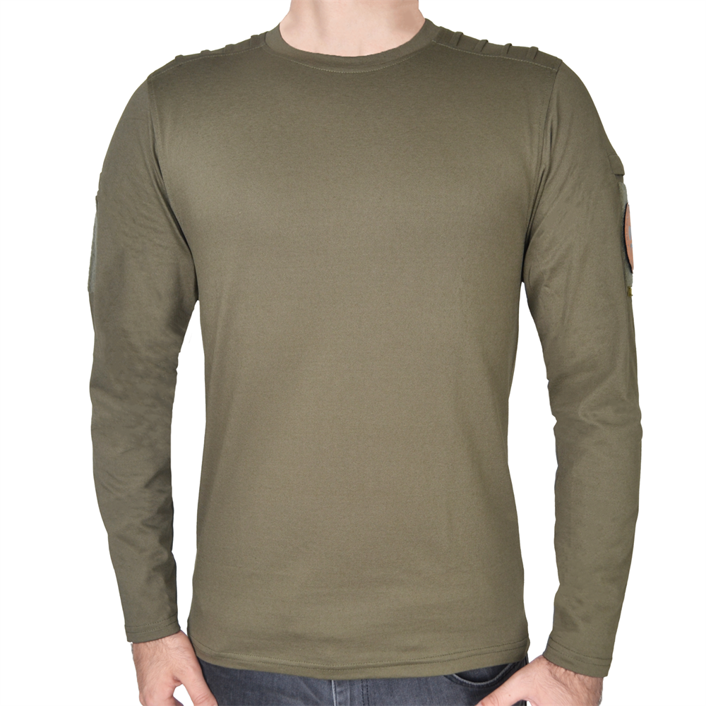 Dalga Desenli 2 Cepli Uzun Kollu Taktik T-Shirt Haki
