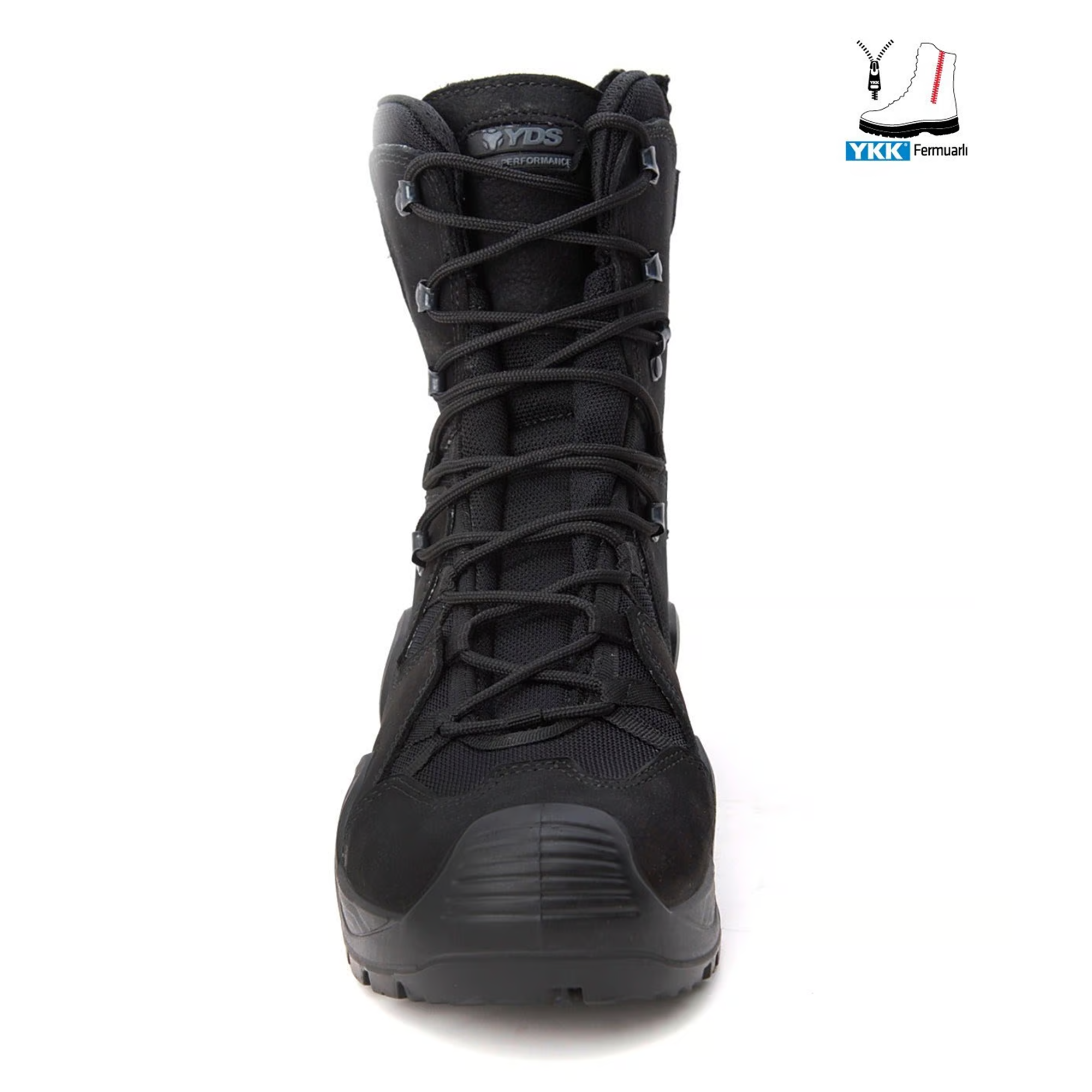YDS ASTOR WITH ZIP BOT -SİYAH, Hakiki Ciltli Nubuk Deri, Profesyonel Fermuarlı Askeri Taktik Bot