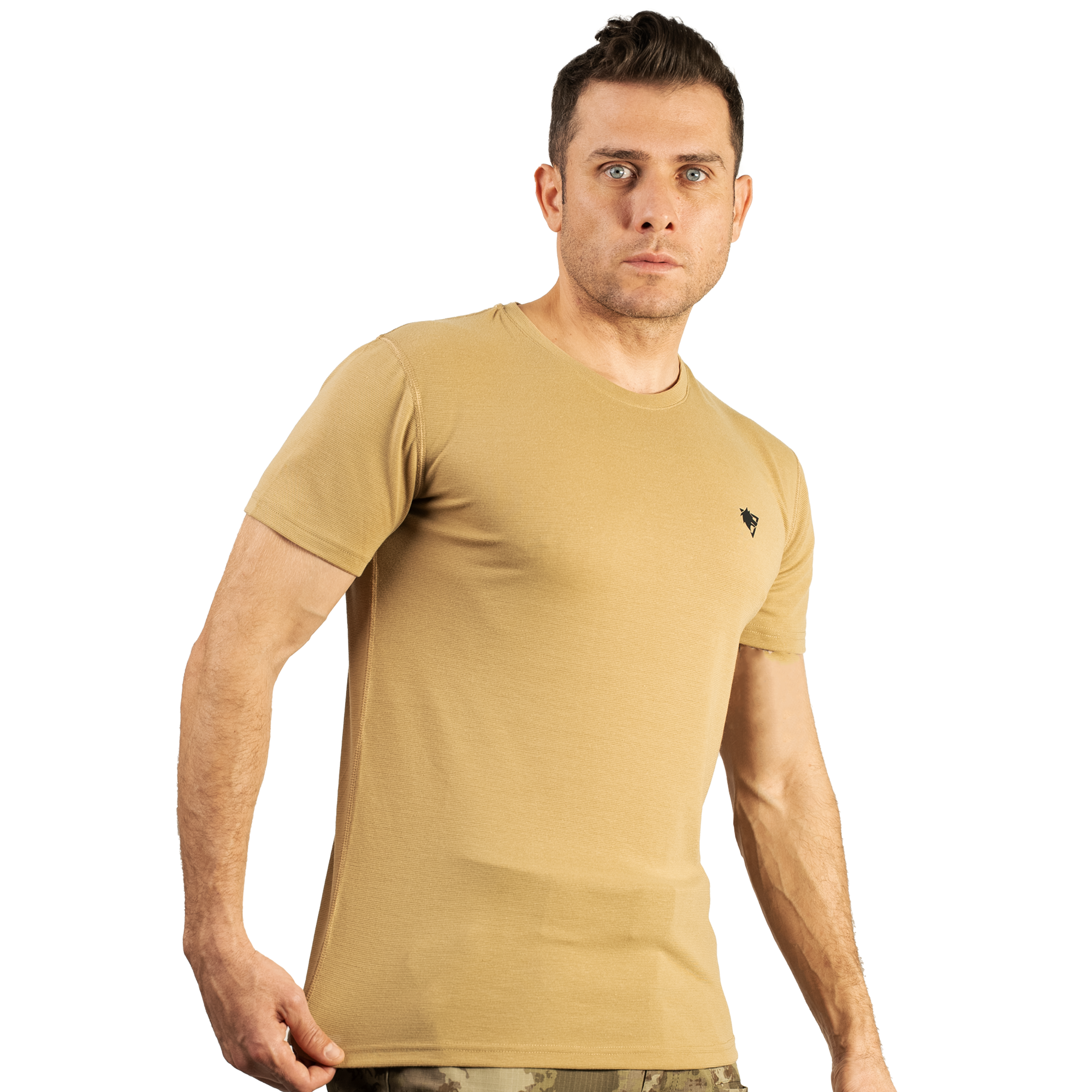 FUR Erkek Bej Basic Tişört - Kısa Kollu Bisiklet Yaka Regular Fit