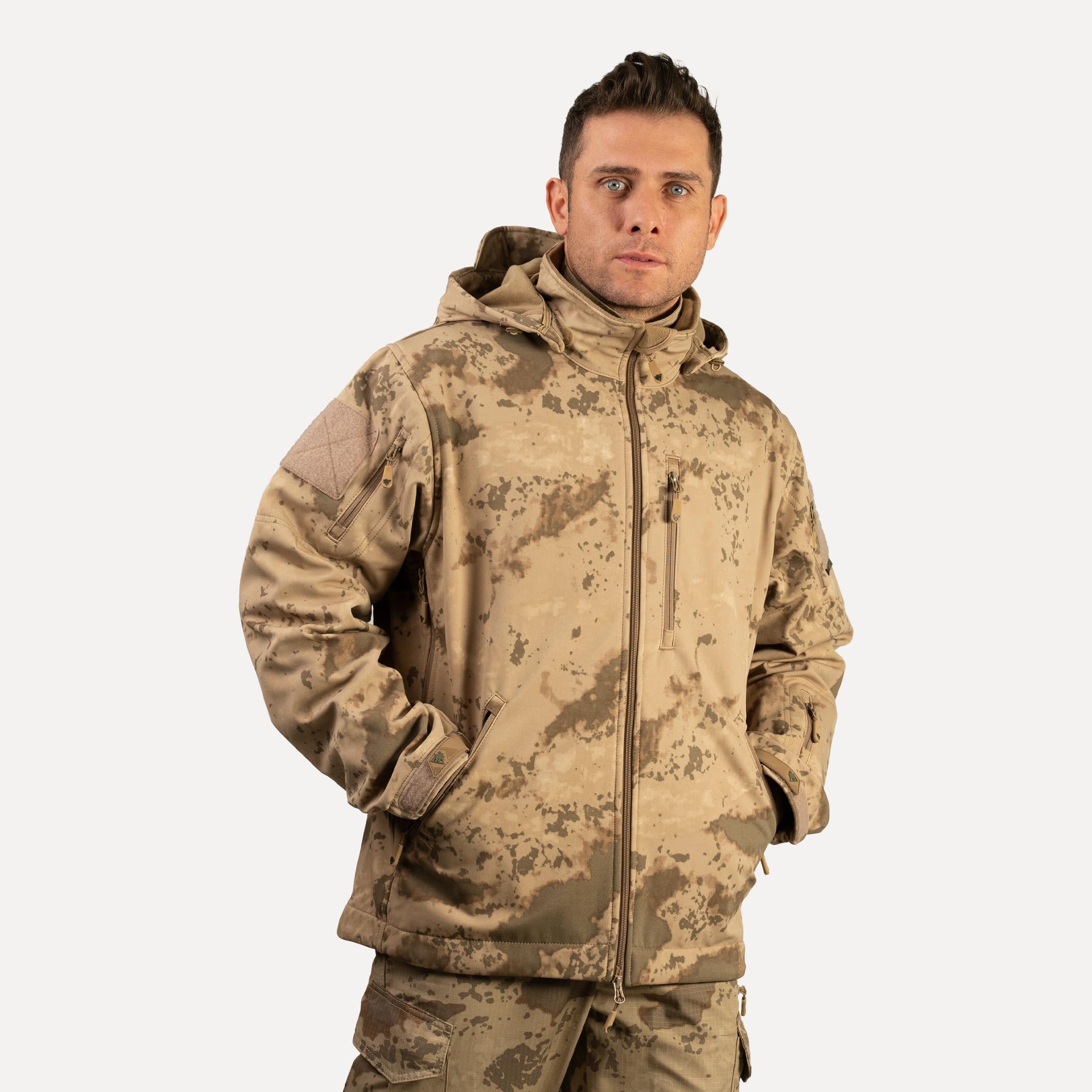 Pars Jandarma Kamuflaj Softshell Mont, 6 Cepli Kapüşonlu Taktik Mont, Koruma Kıyafeti