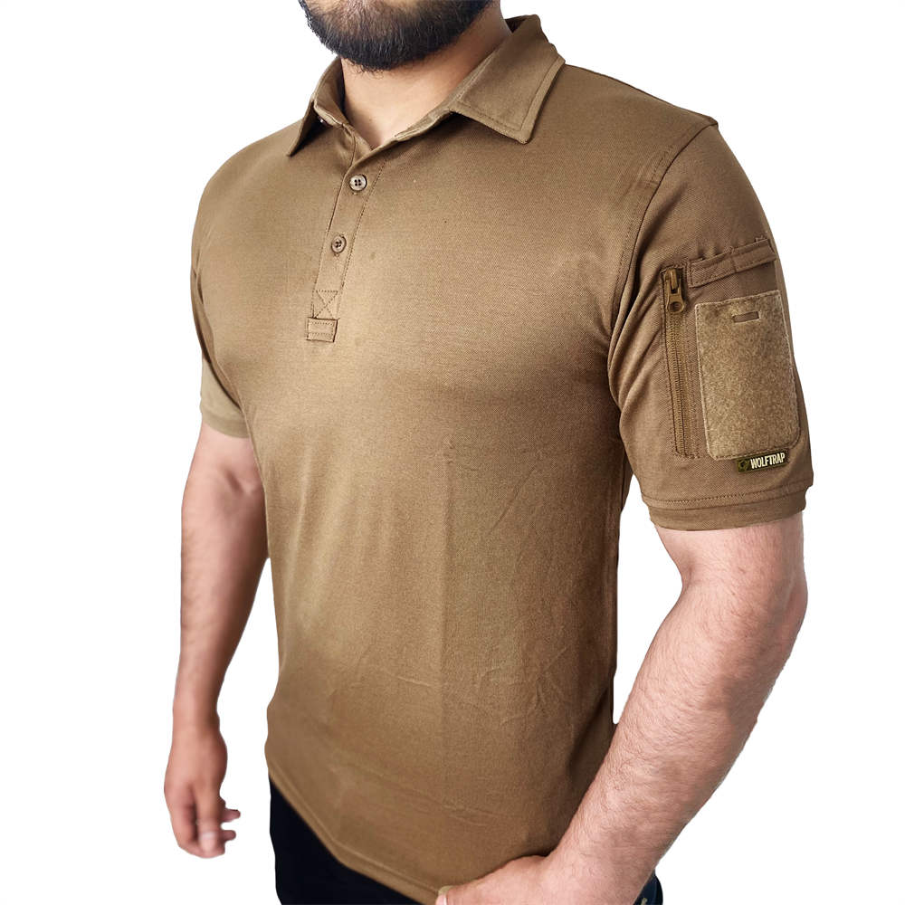 KAPAN Polo Yaka 2 Cepli Kısa Kollu Taktik T-Shirt Koyu Bej