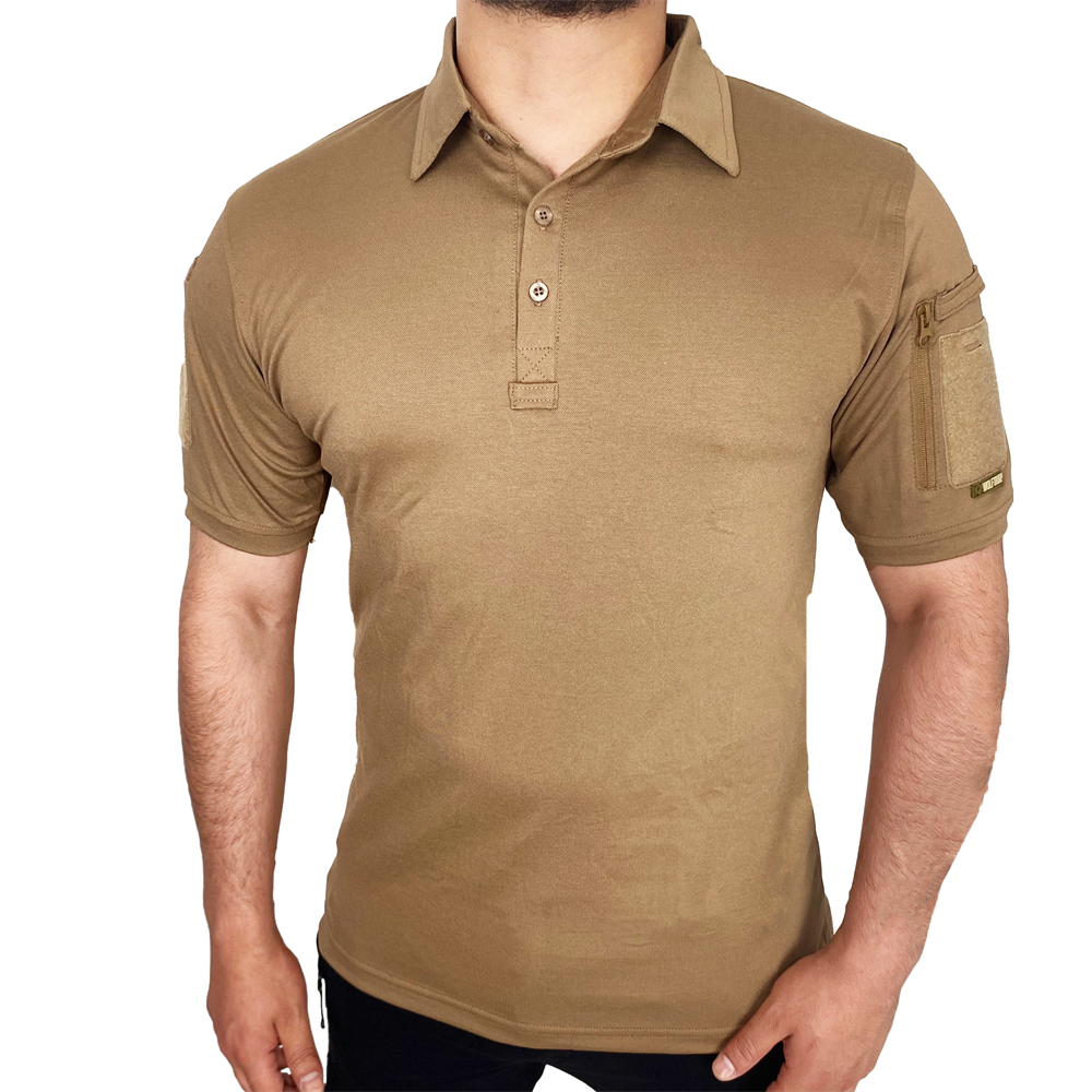 KAPAN Polo Yaka 2 Cepli Kısa Kollu Taktik T-Shirt Koyu Bej