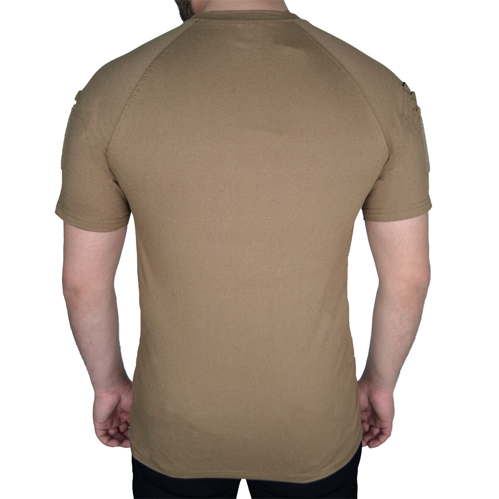 Koyu Bej Renkli Taktik Kısa Kollu Tişört, 2 Cepli T-Shirt