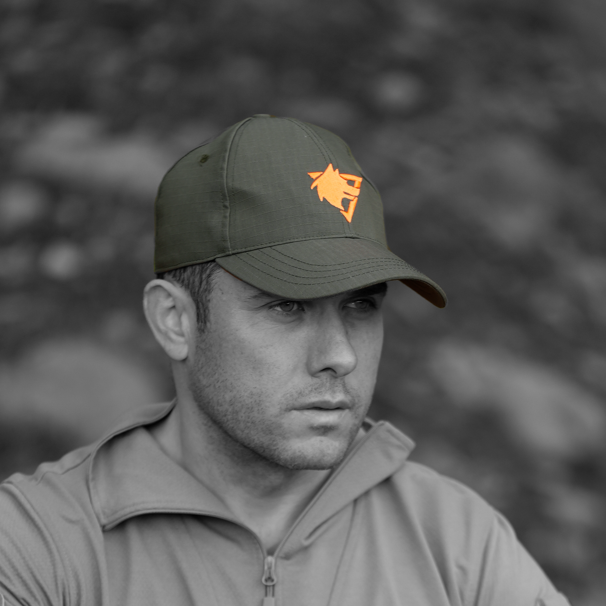 Turuncu Kurt Logolu Haki Ripstop Şapka