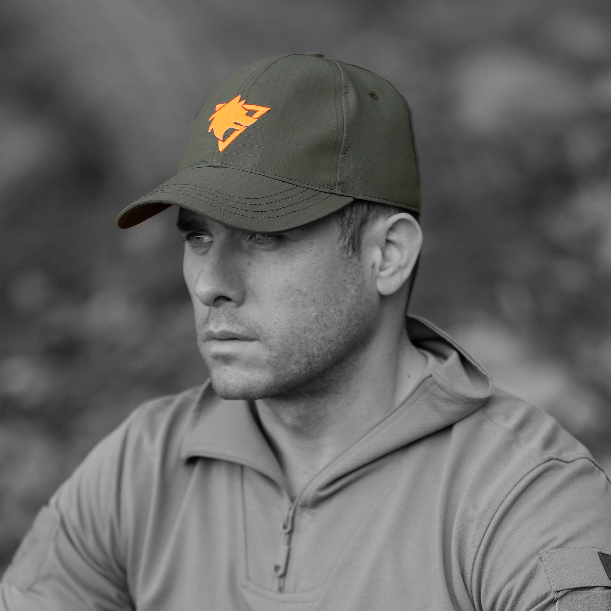 Turuncu Kurt Logolu Haki Ripstop Şapka