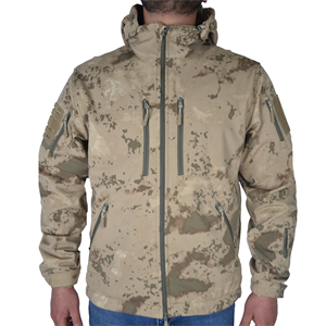 10 Cepli Jandarma Kamuflaj Desenli Softshell Mont, Rüzgar Geçirmez Mont