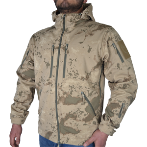 10 Cepli Jandarma Kamuflaj Desenli Softshell Mont, Rüzgar Geçirmez Mont