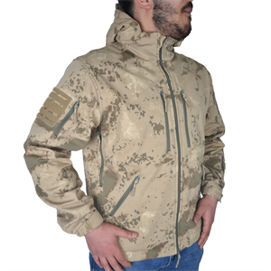 10 Cepli Jandarma Kamuflaj Desenli Softshell Mont, Rüzgar Geçirmez Mont