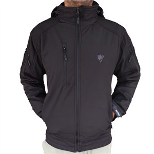Siyah Softshell Mont 2036 Kapüşonlu 5 Cepli Su ve Rüzgar Geçirmez Mont