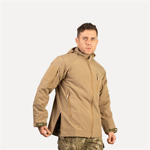 Bej Softshell Mont 2036 Kapüşonlu 5 Cepli Su ve Rüzgar Geçirmez Mont