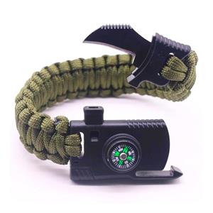 Haki Paracord Bileklik, Bıçaklı, Düdüklü, Pusulalı, Magnezyum Taşlı Bileklik