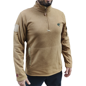 Bej Renk Sıcak Tutan Çeyrek Fermuarlı Polar Kazak, 2 Cepli Yumuşak Sweatshirt
