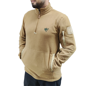 Bej Renk Sıcak Tutan Çeyrek Fermuarlı Polar Kazak, 2 Cepli Yumuşak Sweatshirt