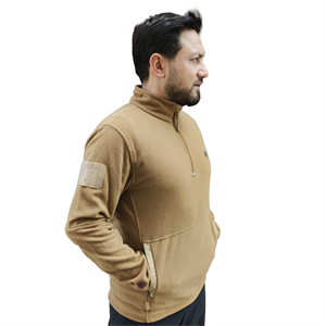 Bej Renk Sıcak Tutan Çeyrek Fermuarlı Polar Kazak, 2 Cepli Yumuşak Sweatshirt