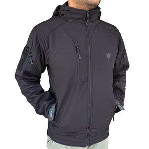 Siyah Softshell Mont 2036 Kapüşonlu 5 Cepli Su ve Rüzgar Geçirmez Mont