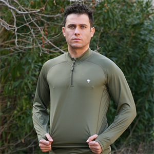 Çeyrek Fermuar Uzun Kollu Sweatshirt Haki, Termal Sweatshirt, Esnek İç Katman Giysisi