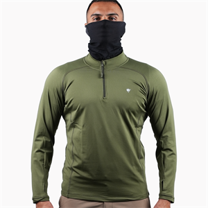 Çeyrek Fermuar Uzun Kollu Sweatshirt Haki, Termal Sweatshirt, Esnek İç Katman Giysisi