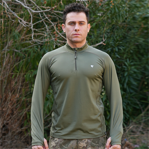 Çeyrek Fermuar Uzun Kollu Sweatshirt Haki, Termal Sweatshirt, Esnek İç Katman Giysisi