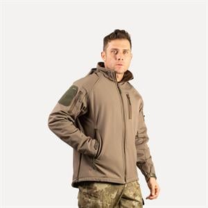 Haki Softshell Mont 2036 Kapüşonlu 5 Cepli Su ve Rüzgar Geçirmez Mont