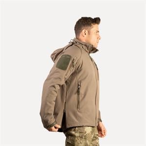 Haki Softshell Mont 2036 Kapüşonlu 5 Cepli Su ve Rüzgar Geçirmez Mont