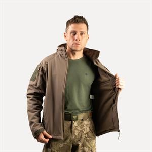 Haki Softshell Mont 2036 Kapüşonlu 5 Cepli Su ve Rüzgar Geçirmez Mont