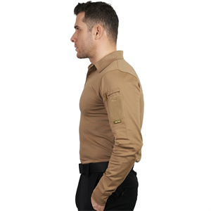 Kapan Polo Yaka Bej Taktik Tshirt 2 Cepli Uzun Kollu Taktik Tshirt