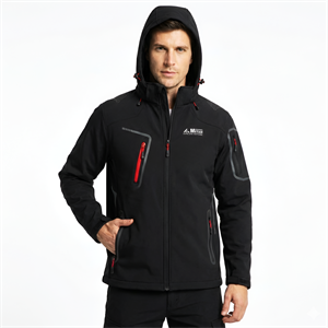 METAM İçi Polarlı Softshell Mont Siyah, 5 Cepli Kapüşonlu Mont