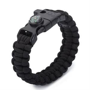 Siyah Paracord Bileklik, Bıçaklı, Düdüklü, Pusulalı, Magnezyum Taşlı Bileklik