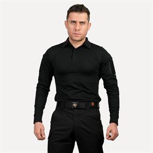 Siyah Uzun Kollu Taktik Polo Yaka Tişört, 2 Cepli Uzun Kollu T-Shirt
