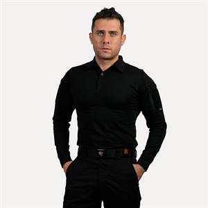 Siyah Uzun Kollu Taktik Polo Yaka Tişört, 2 Cepli Uzun Kollu T-Shirt