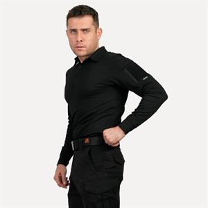 Siyah Uzun Kollu Taktik Polo Yaka Tişört, 2 Cepli Uzun Kollu T-Shirt