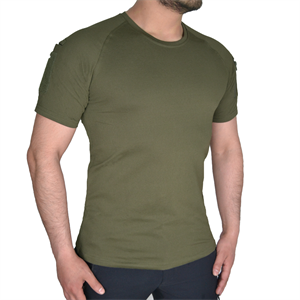 Haki Renkli Taktik Kısa Kollu Tişört, 2 Cepli Taktik T-Shirt
