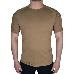 Koyu Bej Renkli Taktik Kısa Kollu Tişört, 2 Cepli T-Shirt