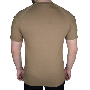 Koyu Bej Renkli Taktik Kısa Kollu Tişört, 2 Cepli T-Shirt