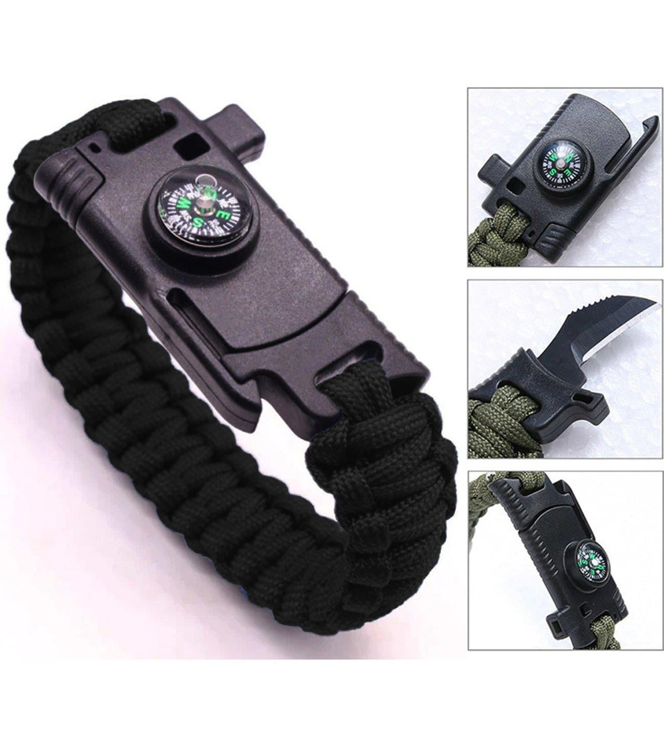 Çok Fonksiyonlu Paracord Bileklik - Dayanıklı Hayatta Kalma Bilekliği | Acil Durum Düdüğü, Pusula, Magnezyum Çubuğu, Bıçak
