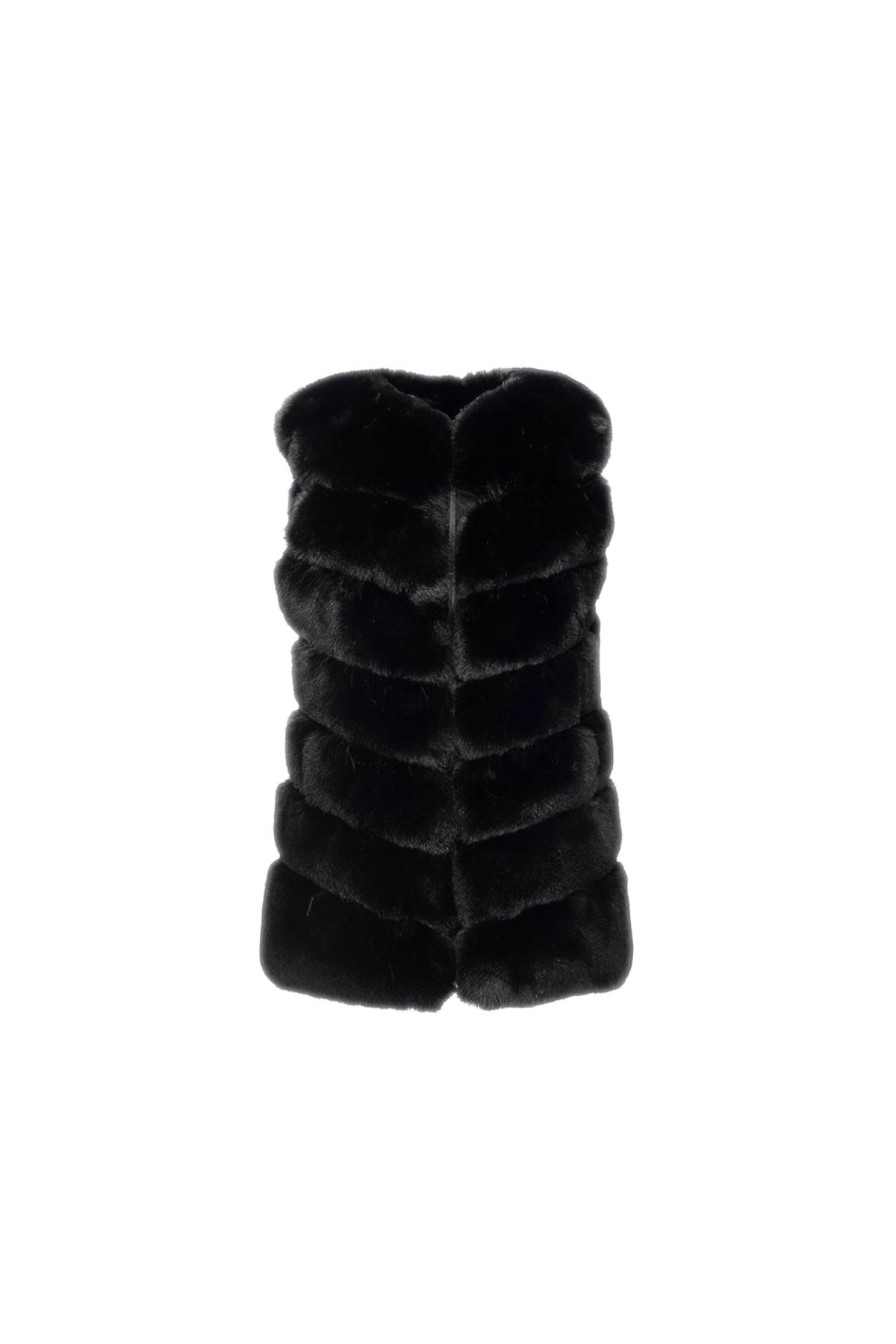 CLASSIC 7 Sıra Dilimli Suni Kürk Yelek - Siyah