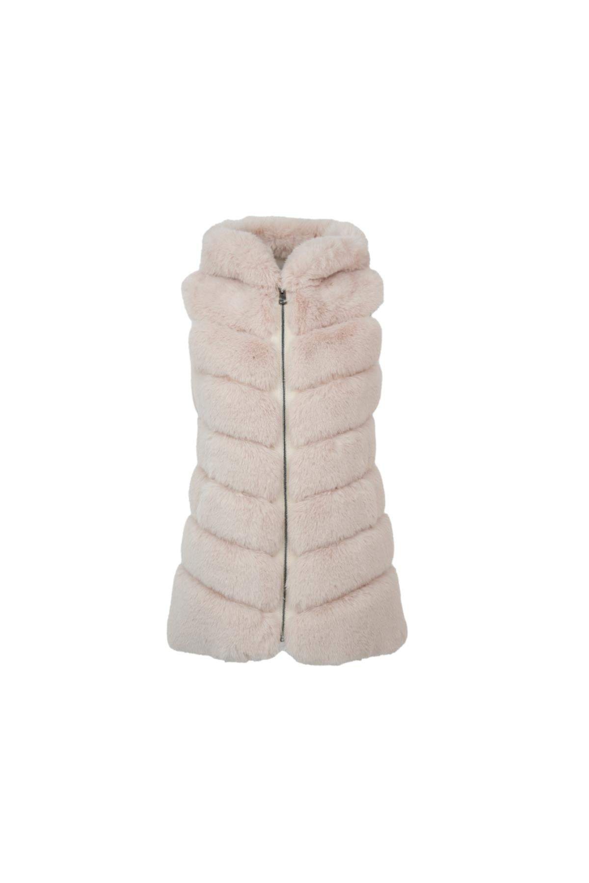 CLASSIC Kapüşonlu Suni Kürk Yelek - Bej