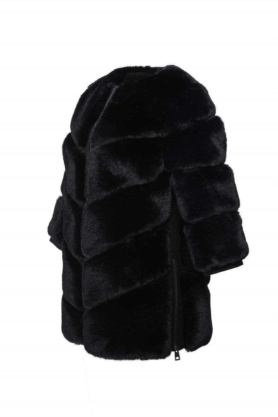 CLASSIC Yarım Kol Dilimli Suni Kürk Ceket - Siyah