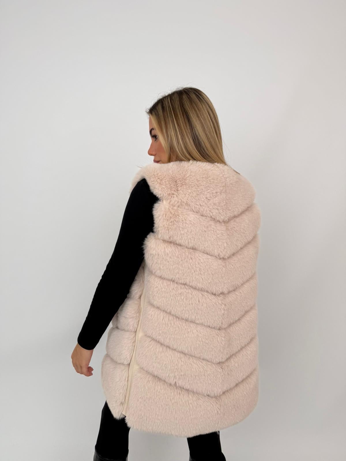 CLASSIC 7 Sıra Dilimli Suni Kürk Yelek - Bej