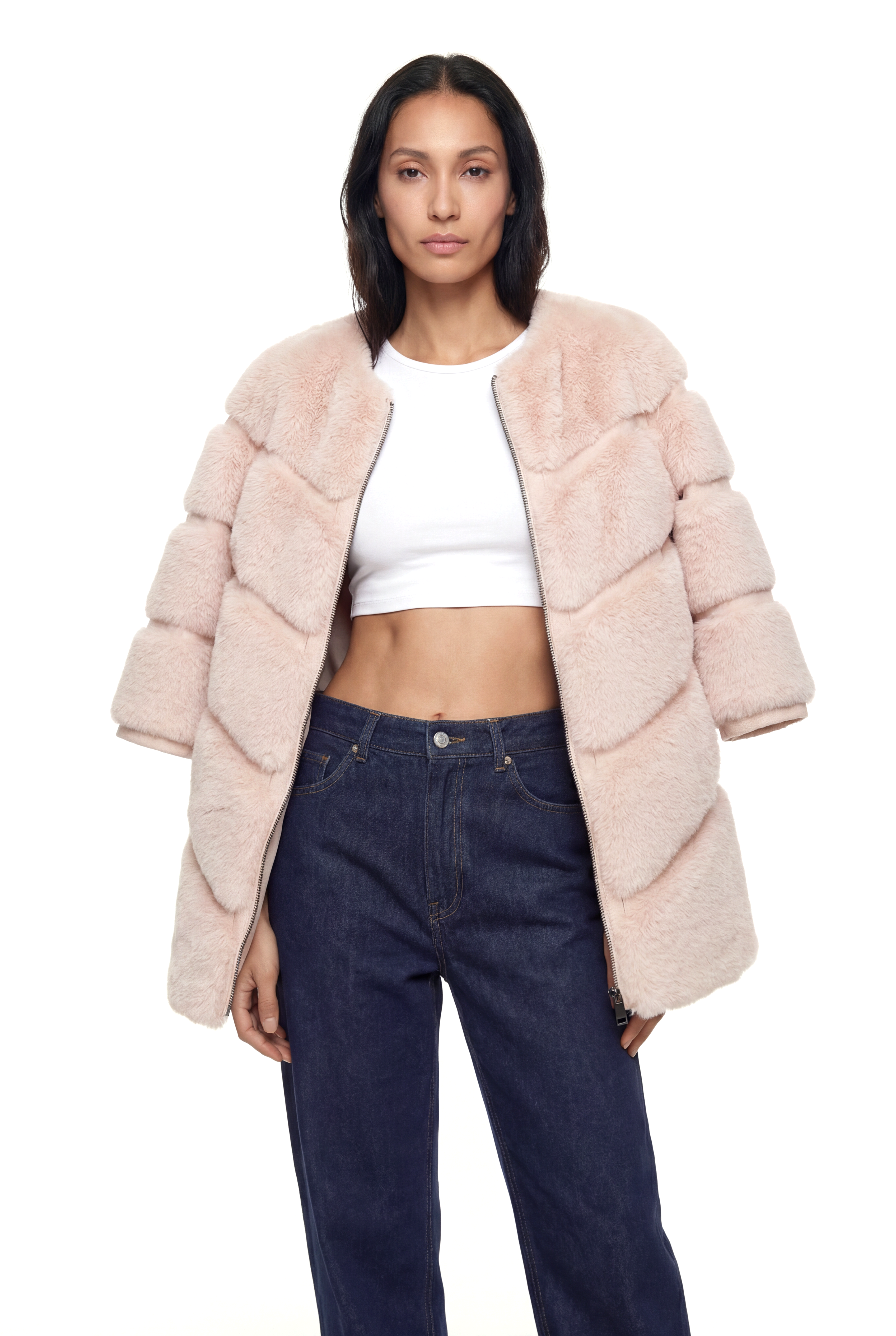 CLASSIC Yarım Kol Dilimli Suni Kürk Ceket - Bej